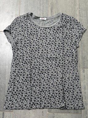 Goldie Forget Me Not Floral Ringer Tee Gray Pima Cotton Medium